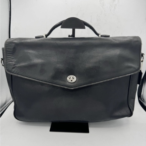 Coach Black Leather Turnlock Briefcase Messenger Travel Bag - Vintage #6457 - Picture 1 of 13